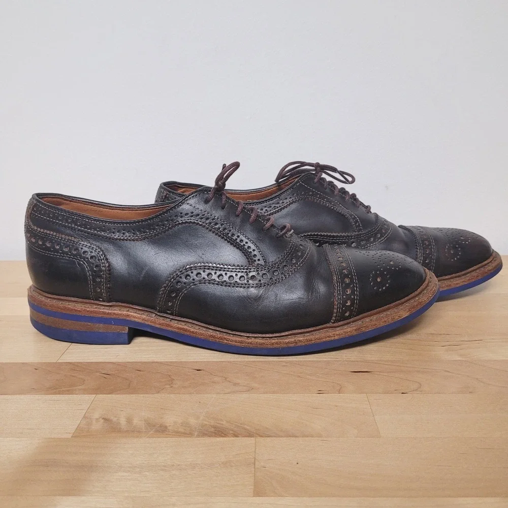 Allen Edmonds Shoes Mens 9.5 D Dark Brown Strandmok Oxford Blue Sole Brogue 8655
